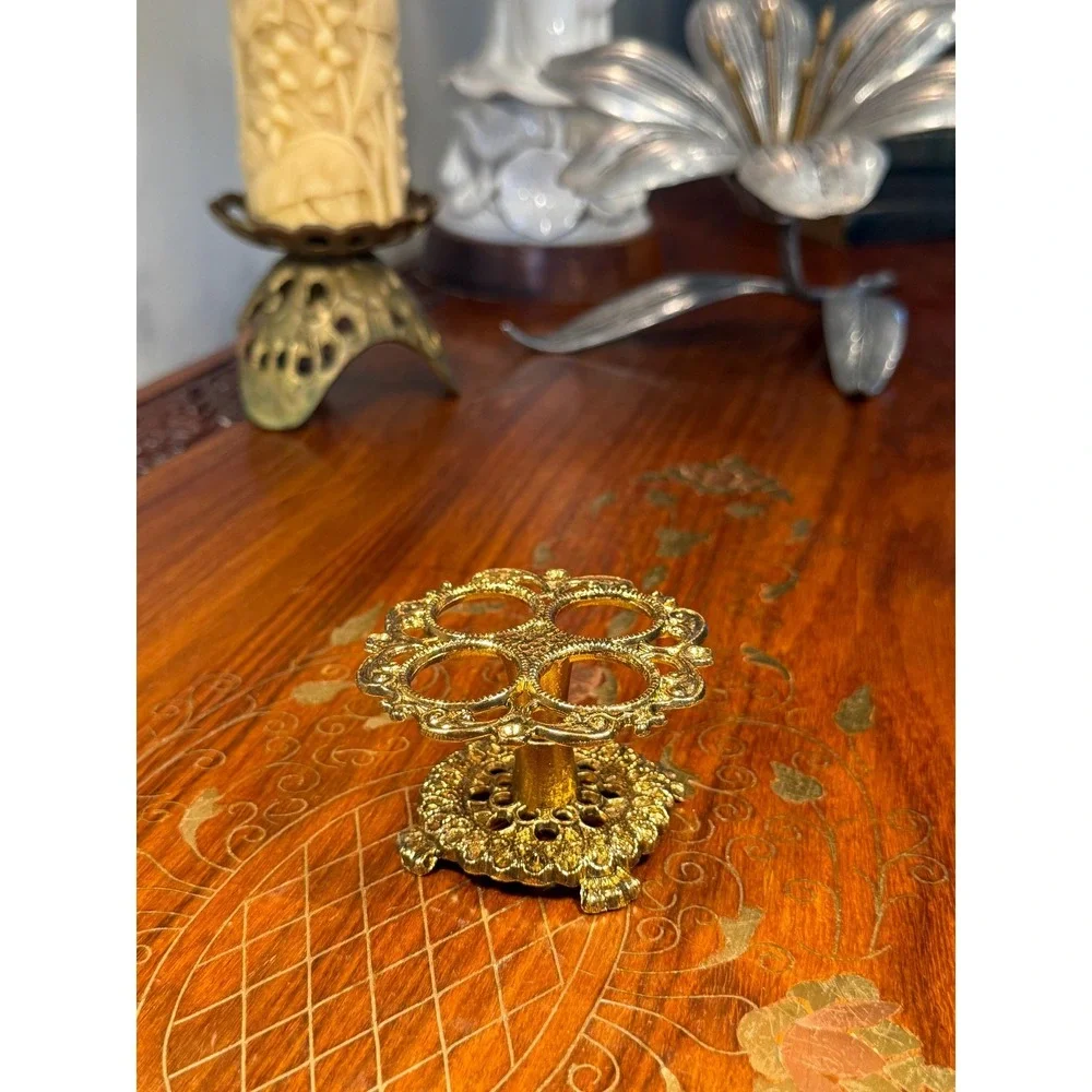 Vintage Gold Tone Lipstick Holder • Ornate Hollywood Regency Vanity Organizer